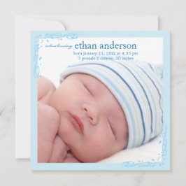 ソフトブルースワール男の赤ちゃん写真誕生のお知らせ 案内状