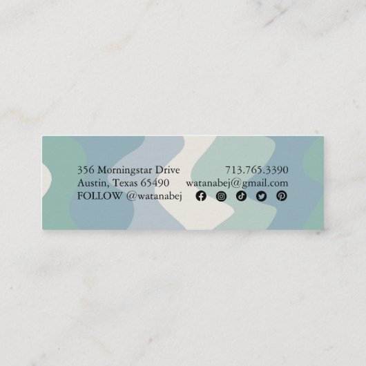 ソフトブルース手作り波状ストライプアイコン付き スキニー名刺 (裏面)