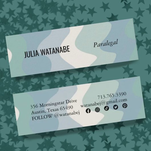 ソフトブルース手作り波状ストライプアイコン付き スキニー名刺