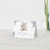 ソフトブルーテディスイングベビーシャワー サンキューカード (正面)