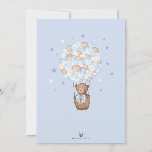 ソフトブルーテディベアバルーン誕生日ボーイパーティー 招待状 (裏面)