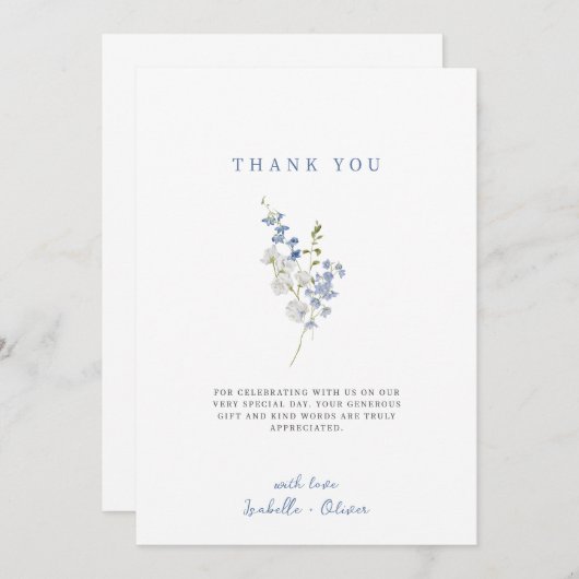 ソフトブルーデリケートフローラブーケ サンキューカード (正面/裏面)
