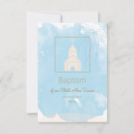 ソフトブルーバプテスマRSVPと金ゴールドアクセント 出欠カード