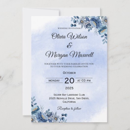 ソフトブルーバラ結婚式招待状 招待状 (正面)