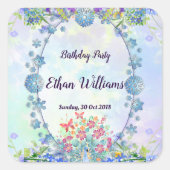 ソフトブルーパステルヒドランゲアパープルオーバル誕生日 スクエアシール (正面)