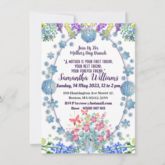 ソフトブルーパステルフラワーブドマザーズフローラ 招待状 (正面)