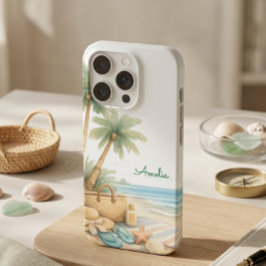 ソフトブルービーチの静けさ ミニマルでエレガントな海岸風デザイン iPhone 15 PROケース