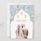 ソフトブルーピンクフローラアナンドKarajシーク結婚ズ 招待状 (正面)