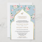 ソフトブルーピンクフローラアナンドKarajシーク結婚ズ 招待状 (裏面)