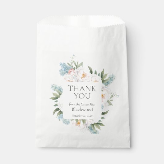 ソフトブルーピンク咲き花ブライダルありがとう フェイバーバッグ (正面)