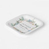 ソフトブルーピンク咲き花ブライダルモノグラム ペーパープレート (傾斜あり)