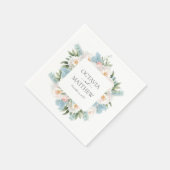 ソフトブルーピンク咲き花モノグラム結婚ズ スタンダードカクテルナプキン (角)