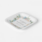 ソフトブルーピンク咲き花モノグラム結婚ズ ペーパープレート (傾斜あり)