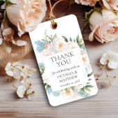 ソフトブルーピンク咲き花結婚どうもありがとう ギフトタグ