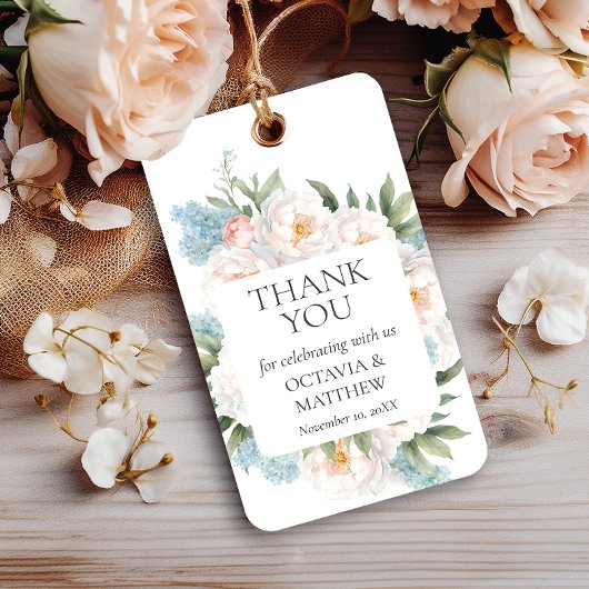 ソフトブルーピンク咲き花結婚どうもありがとう ギフトタグ