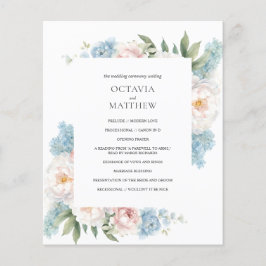 ソフトブルーピンク花植物性結婚式 プログラム