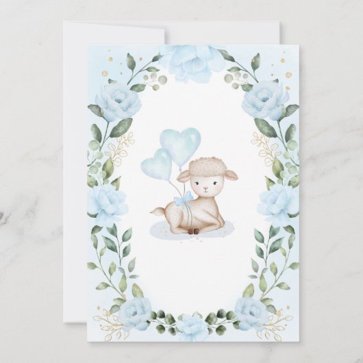 ソフトブルーフラワーラムベビーシャワー春ガーデン 招待状 (裏面)