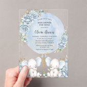 ソフトブルーフローラかわいいゾウ双生児ベイビーシャワー アクリル招待状 (インサイチュ (ポータブル))