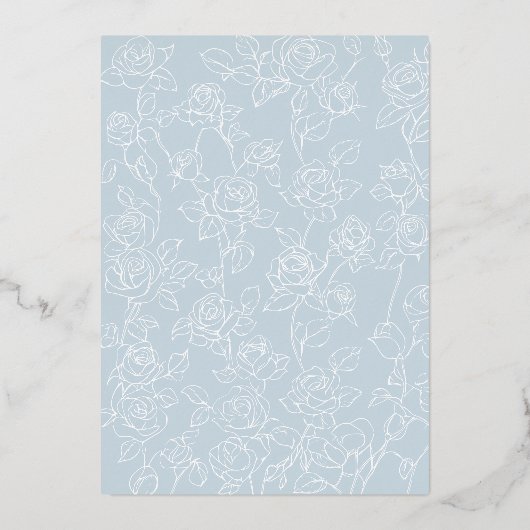 ソフトブルーフローラアーチ結婚バタフライ金ゴールド 箔招待状 (裏面)