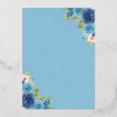 ソフトブルーフローラドレスバタフライキンセアニェラ金ゴールド 箔招待状 (裏面)