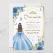 ソフトブルーフローラドレスバタフライ金ゴールドキンセアニェラ 招待状 (正面)