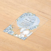 ソフトブルーフローラバルーンエレファントボーイ赤ちゃんシャワー アクリル招待状 (レイダウン)