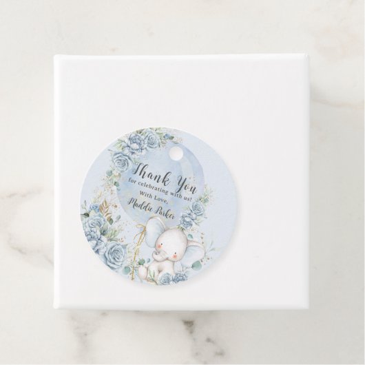 ソフトブルーフローラバルーンエレファントボーイ赤ちゃんシャワー フェイバータグ (インサイチュ)