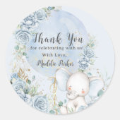 ソフトブルーフローラバルーンエレファントボーイ赤ちゃんシャワー ラウンドシール (正面)