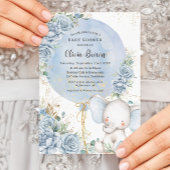 ソフトブルーフローラバルーンエレファントボーイ赤ちゃんシャワー 招待状