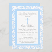 ソフトブルーフローラペイズリーファーストコミュニオン 招待状 (正面/裏面)