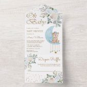 ソフトブルーフローラムーンかわいいテディベア赤ちゃんシャワー オールインワン招待状 (内側)