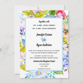 ソフトブルーフローラロマンチック結婚式招待状 招待状