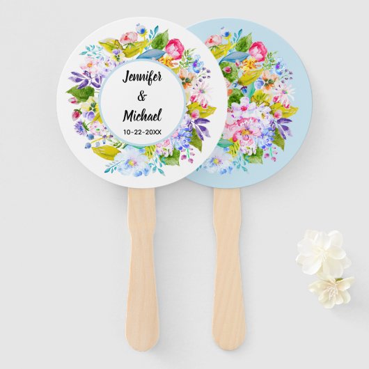 ソフトブルーフローラロマン結婚ティスゲストファン ハンドファン (正面&裏面)