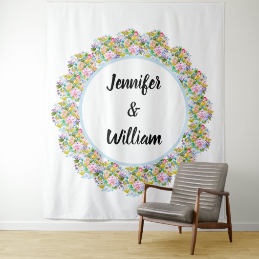 ソフトブルーフローラロマン結婚ティックの背景 タペストリー (インサイチュ)