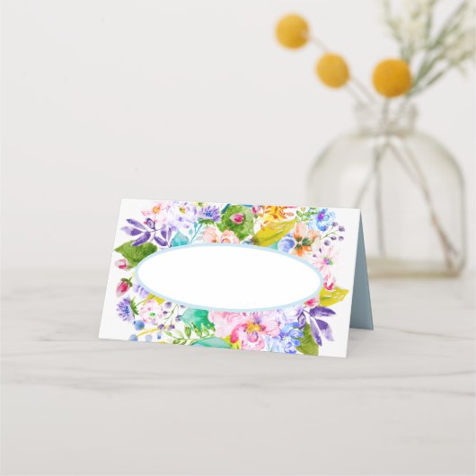 ソフトブルーフローラロマン結婚ティーズ座席表 プレイスカード (正面)