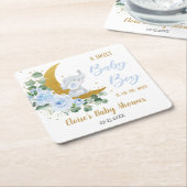 ソフトブルーフローラ象スイーツ男の赤ちゃんシャワー スクエアペーパーコースター (アングル)