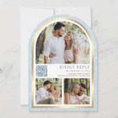 ソフトブルーフローラ金ゴールドアーチバタフライ結婚ズ 招待状 (裏面)