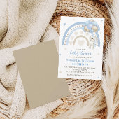 ソフトブルーベージュバニーバルーンレインボーベビーシャワー 招待状