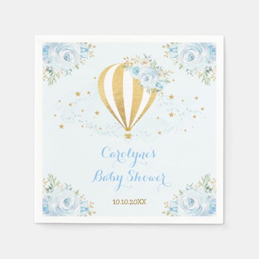 ソフトブルーホットエアバルーンアドベンチャーベビーシャワー スタンダードカクテルナプキン (正面)