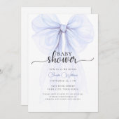ソフトブルーボウベビーミニマルシャワー招待状 招待状 (正面/裏面)