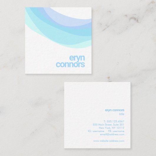 ソフトブルーモダンターコイズ波 スクエア名刺 (正面/裏面)