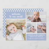 ソフトブルーモダンフォトコラージュ男の赤ちゃん誕生 案内状 (正面/裏面)