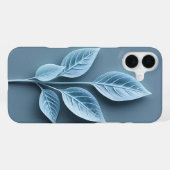 ソフトブルーリーフ柄iPhoneケース iPhoneケース (裏面横)