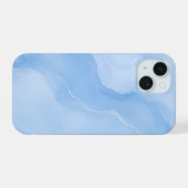 ソフトブルー大理石の抽象的なパターン iPhone 15ケース (裏面横)