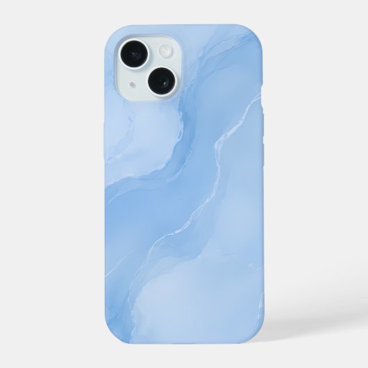 ソフトブルー大理石の抽象的なパターン iPhone 15ケース (裏面)