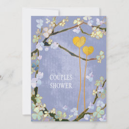 ソフトブルー春の結婚式カップルのシャワー 招待状
