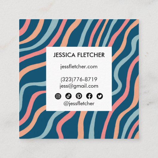 ソフトブルー曲線ミニマルカラフルリストソーシャルアイコン スクエア名刺 (裏面)