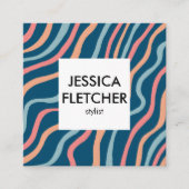 ソフトブルー曲線ミニマルカラフルリストソーシャルアイコン スクエア名刺 (正面)