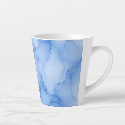 ソフトブルー水彩抽象画 カフェラテマグ (右)