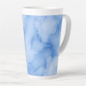 ソフトブルー水彩抽象画 カフェラテマグ (右アングル)